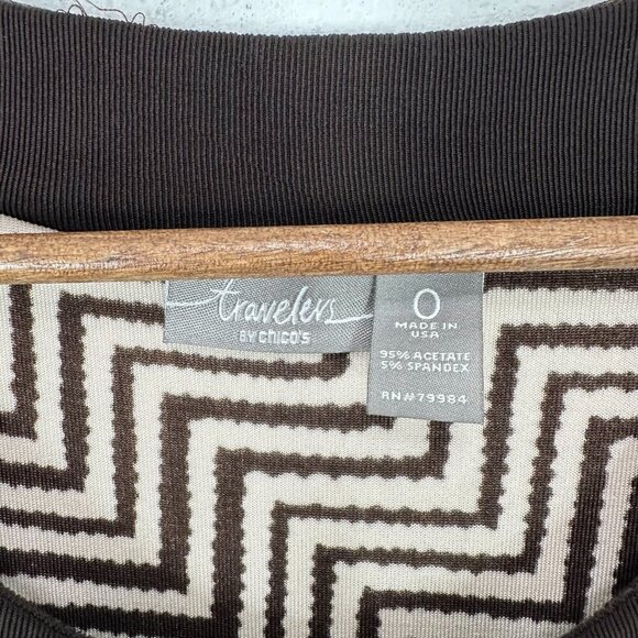 Chico's Travelers Size Small Slinky Liquid Knit Brown Beige Geometric Print Maxi - Picture 6 of 8